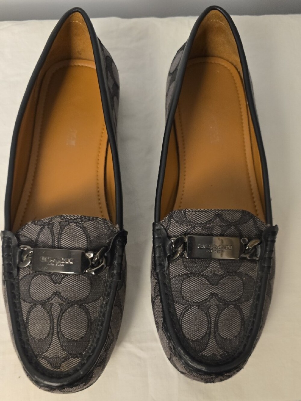 Coach Women's Gray Signature Canvas Bit Loafers with Black Trim - Picture 3 of 10